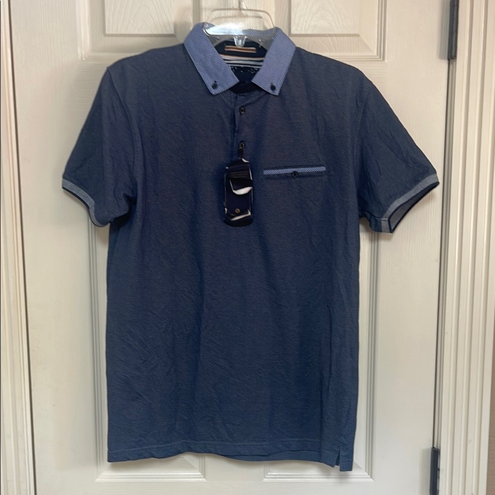 Classic Blue Polo Shirt with Contrasting Collar